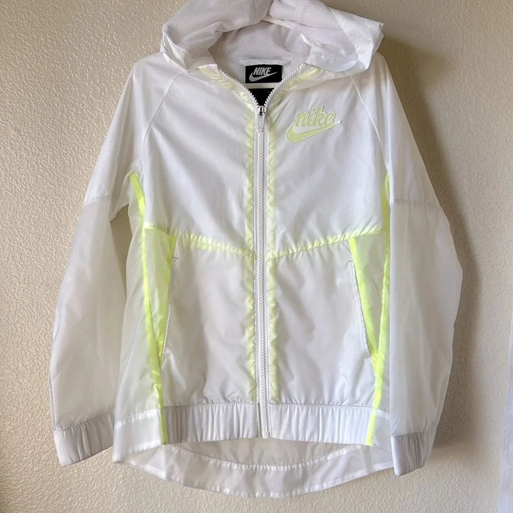 Nike Windbreaker Girls X-Small CU0043-100 White Neon Green Full Zip